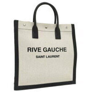 Saint Laurent North South Cabas Rive Gauche Tote Bag Canvas Beige Black